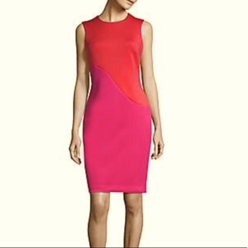 Calvin Klein scuba Dress in red hot pink. Size 6